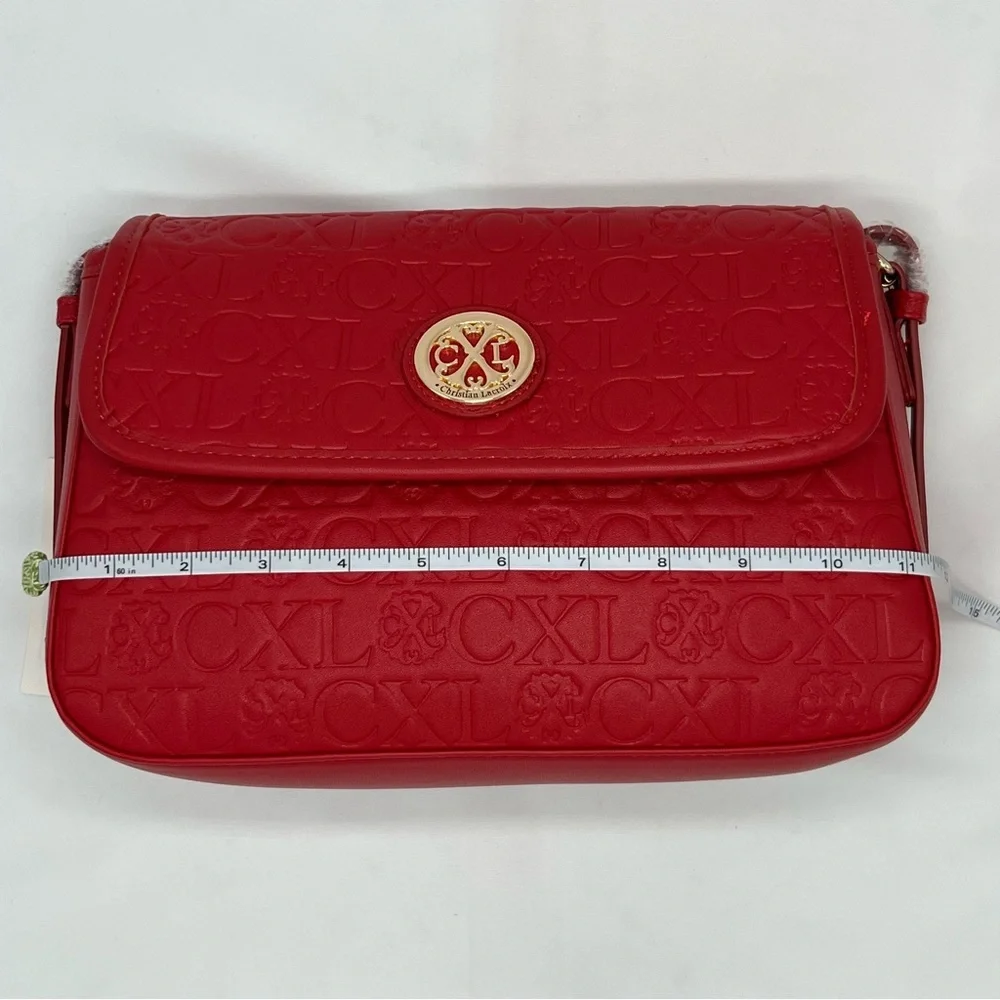 NWT CXL by Christian Lacroix‎ Clara Embossed Logo Shoulder Bag Red